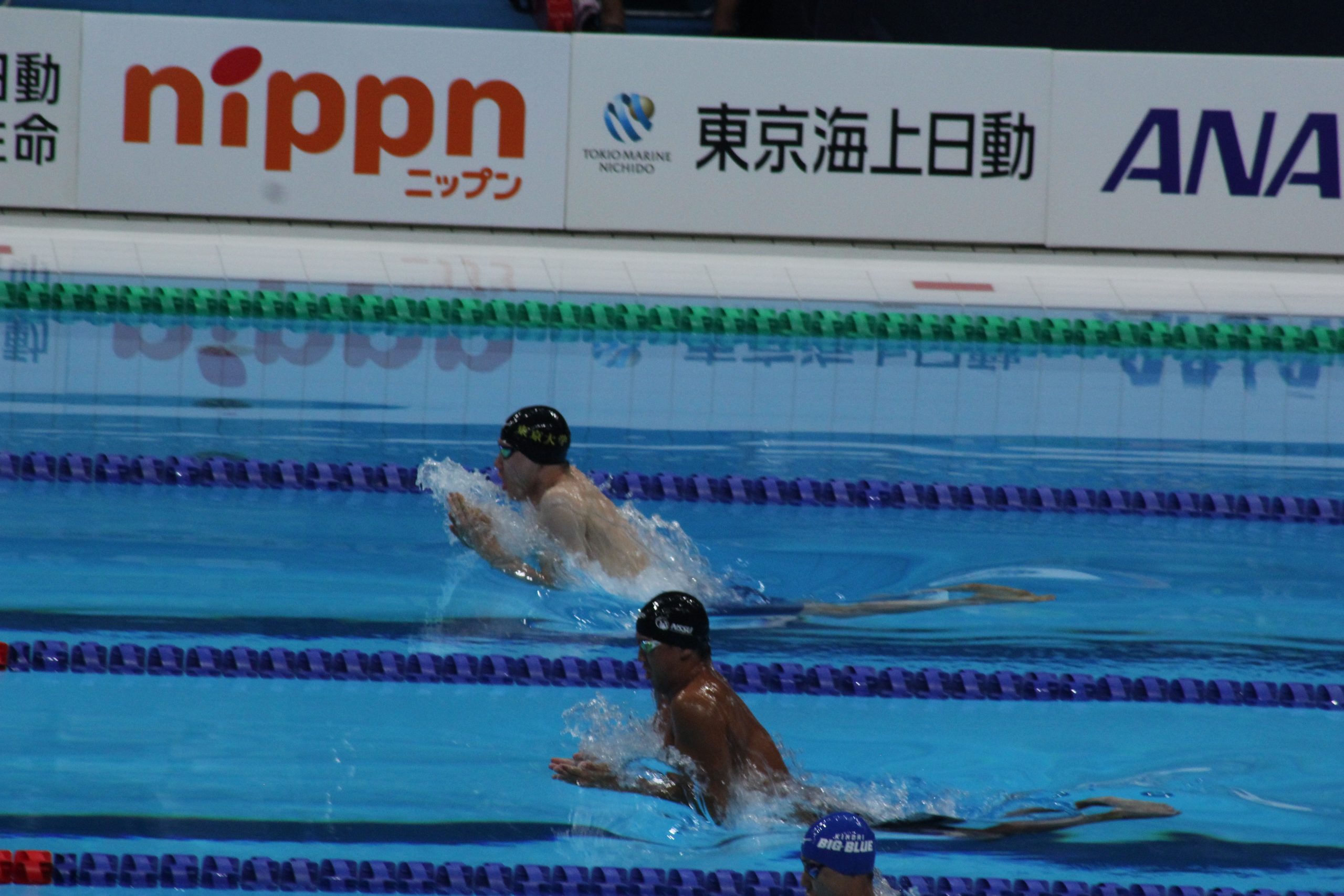 100m平泳ぎ・決勝で序盤から先頭争いに加わる松本（奥）