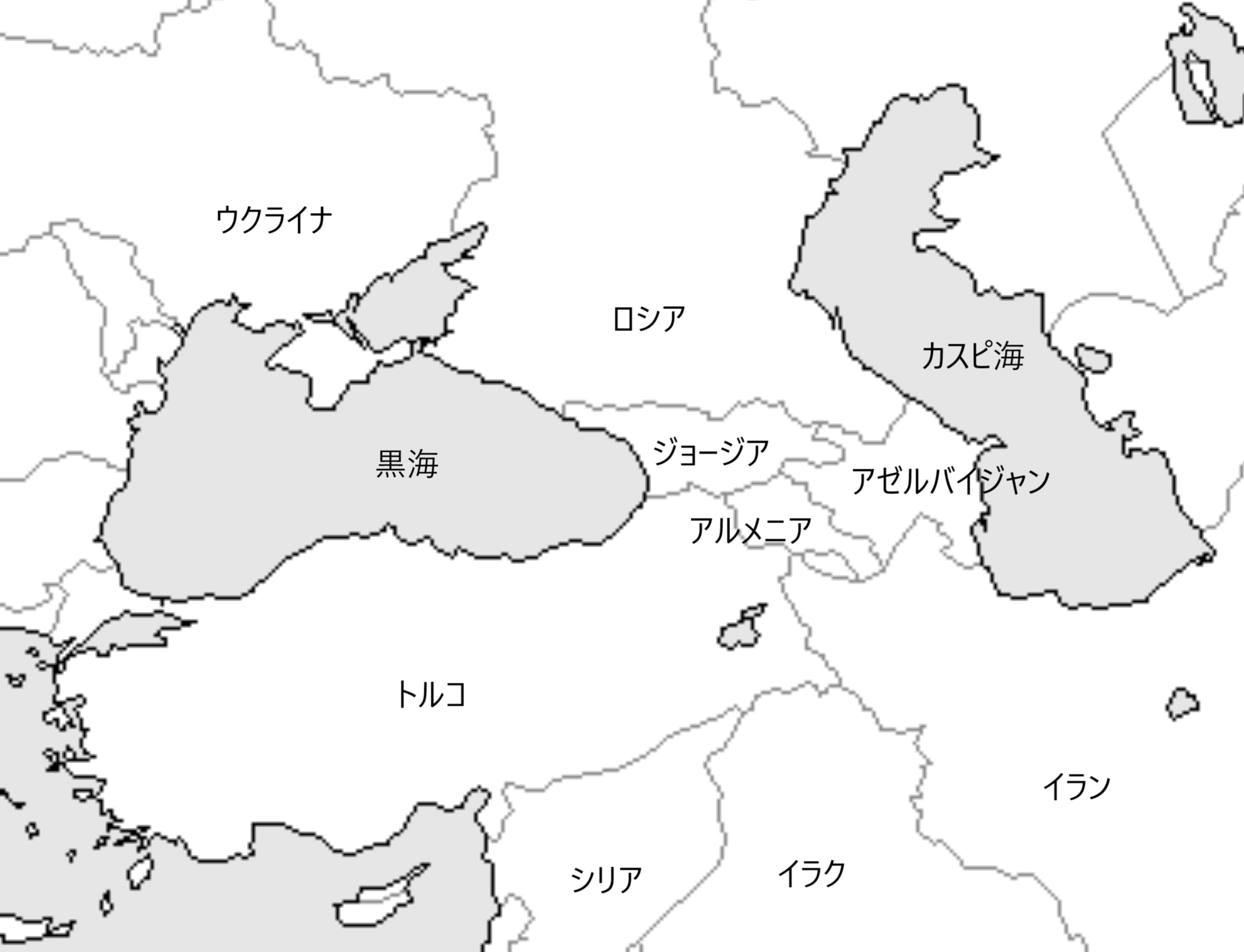 コーカサス地域周辺の地図（CraftMAP（http://www.craftmap.box-i.net/）を利用して作成）